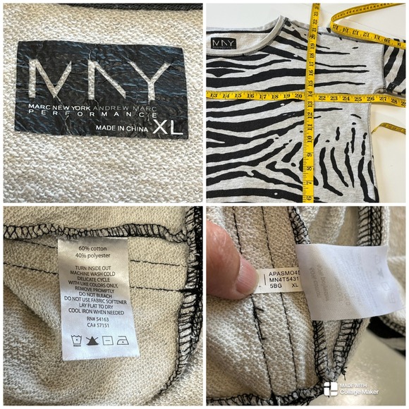 Marc New York Zebra Print Sweatshirt Pullover 3/4 Sleeve Gray Black Animal‎ Top - Picture 8 of 12
